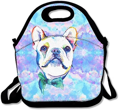 Funny Watercolor French Bulldogs Neoprene Lunch Bag -Lunch Boxes For Women,Kids,Adults