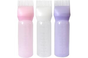 YANTAISIYU 3 Pieces Hair Oil Applicator Bottle Root Comb Hair Dye Brush Applicator Bottle with Graduated 6 Ounce Scale (3 Colors)