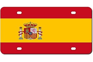 Higoss Marco de matrícula de la bandera de España, marco de matrícula de metal de aluminio frontal, etiqueta de automóvil para automóvil, marco de cubierta de matrícula de novedad decorativa de 6 x