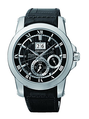 Seiko Herren-Armbanduhr XL Premier Kinetik Perpetual Analog Quarz Leder SNP093P2 Seiko Herren-Armbanduhr XL Premier Kinetik Perpetual Analog Quarz Leder SNP093P2