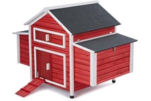OneConcept Villa Hahnenkamm - Hühnerstall, Hühnerhaus, 3 trennbare Legeplätze, Zinkwanne, Schiebefenster mit Gitter, aufklappbare Dachteile, witterungsgeschützt, 157 x 113 x 100 cm, rot
