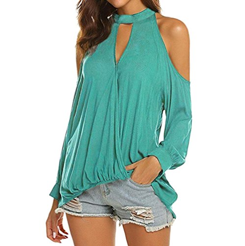 Manga Larga Atractiva de Mujeres Blusa con Hombros caídos Sólido Cross Wrap Tops Camisa Tops ?? Manadlian