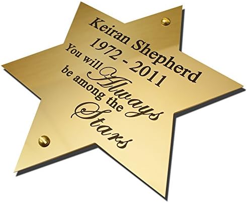 4" star shape solid brass engraved nameplate. Personalised engraved memorial plaque
