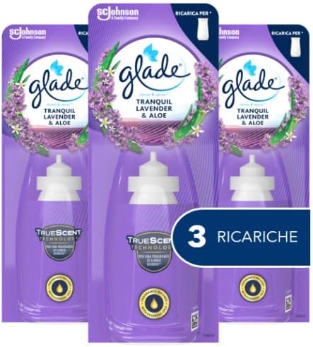 Glade Sense & Spray Profumatore per Ambienti con Oli Essenziali, Fragranza Tranquil Lavender & Aloe, 3 Ricariche