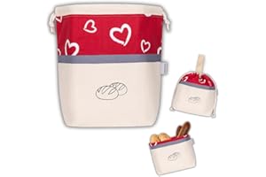 slowroom Sacco per Pane per la conservazione e la freschezza 3 in 1 - Cesto per Pane in Tessuto - Sacco per Pane in Cotone - Scatola per Pane 32 x 35 cm, Cuori