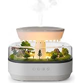 Deinhaus Minyat&uuml;r Orman Tasarımlı Yağmur Bulutu Hava Nemlendirici ve Aroma Dif&uuml;z&ouml;r&uuml;, Beyaz-Gri, 7 Renkli LED, Ultrasonik Soğu
