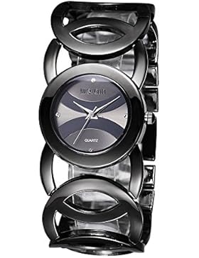 Gwood Damen Modeuhr Armbanduhr Armreifen Armkette Uhr Damenuhr Gold Charms Quarz Edelstahl Armbanduhr (Schwarz)