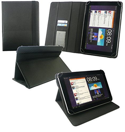Emartbuy® Schwarz Stylus + Universalbereich ( 8 – 9 Zoll ) Schwarz Carbon PU Leather Multi Winkel Folio Executive Case Cover Wallet Hülle Schutzhülle mit Kartensteckplätze Geeignet für Gigaset QV830 8 Zoll Tablet - 2