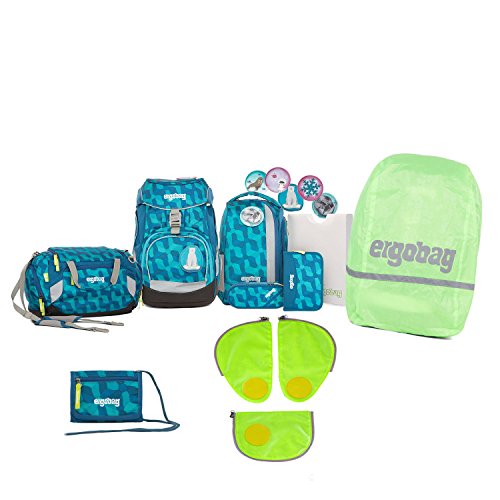 Preisvergleich Produktbild Ergobag Pack EiszauBär Schulrucksack-Set 6tlg + Sporttasche + Brustbeutel + Regenhaube Grün + Sicherheitsset Grün