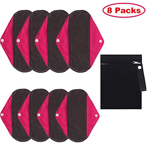 Mcwdoit 8 PCS Almohadilla Menstrual Compresa De fibra De Bambú, Vendajes De Tela Compresas Lavables, Vendajes Reutilizables, Con 1 Mini Bolsa Portátil Reutilizable + 4 PCS 23 CM + 4 PCS 28 CM