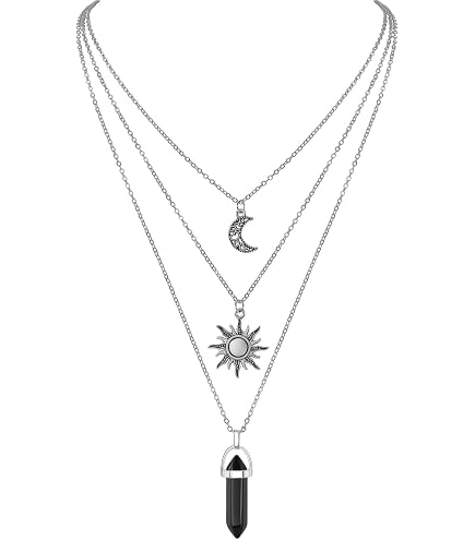 Collana Gotica Y2K A Luna E Stella - Ciondolo In Onice Nero E Rame, Regalo Per Donne, Nero - 2