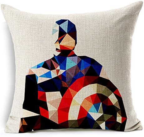 SilkCrane, Geometric Captain America Cotton Linen Decorative Throw Pillow Cover, 17.7" x 17.7"