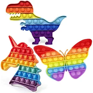Bluebell Popping Toys for Kids,Push Pop Bubble Fidget,Unbreakable,Washable,Anti Stress Relief Sensory Autism Toys for Girls 1+ Year (Butterfly+ Dinosaur+ Horse)