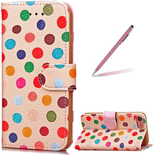Trumpshop Smartphone Protective Case for Apple iPhone 7 4.7" (Bright Dot) + Golden + Ultra Silm Premium PU Leather Flip Wallet Cover Bookstyle Card Slots Stand Feature Shockproof