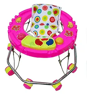 Cluedeal Baby Walker - Musical Baby Activity Fordable Baby Walker for Kids with Music and Light Round Base Walker for 06 Months to 1.5 Years (Pink 1)