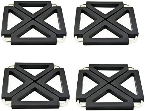 4 Piece Pot Holder GETALL Trivets Adjustable for Hot Dishes Trivet Silicone Metal Kitchen Table Dish Mats (Black-4 pieces)