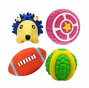 DOGTOWN Dog Toys 100% Clean Teeth & Massage Gum Toys & Squeaky Toys Soft Latex Dog Toys Floating Ball for Interactive Fetch & Play (Natural Rubber) Pack of 4 Attractive Squeaky Toys