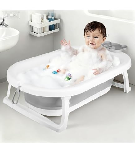 Baignoire Bébé Pliable NAIZY 82x50 Cm Rose – PP+PTE Avec Coussin Siège Antidérapant, 0-8 Ans