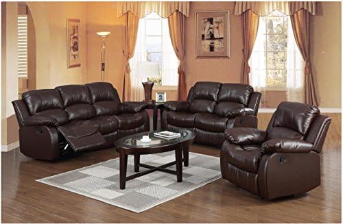 Premium Top Quality Leather Reclining Family Sofa, Love seat, settee, Armchair, Luxury Lounge Couche sets, Express Home Delivery Brown (3 seater)