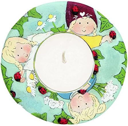 Gnomys Diaries Clay Candle-Holder with Lucky Ladybird Design - Comes with a Candle - Multicoloured - 18 x 2.5 x 11.5 cm