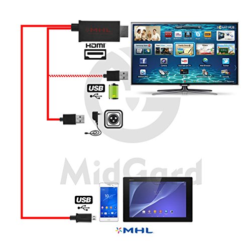 5-Pin MHL HDMI Adapter USB Kabel Konverter HDTV HD TV ROT für Handys, Smartphones und Tablet PCs - 3