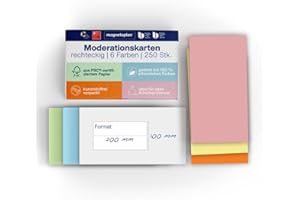 ‎MAGNETOPLAN magnetoplan Moderationskarten, rechteckig | 250 Stück in 6 Pastellfarben | FSC-zertifiziert | Kommunikationskarten für Meetings und Präsentationen | BxH 200x100 mm