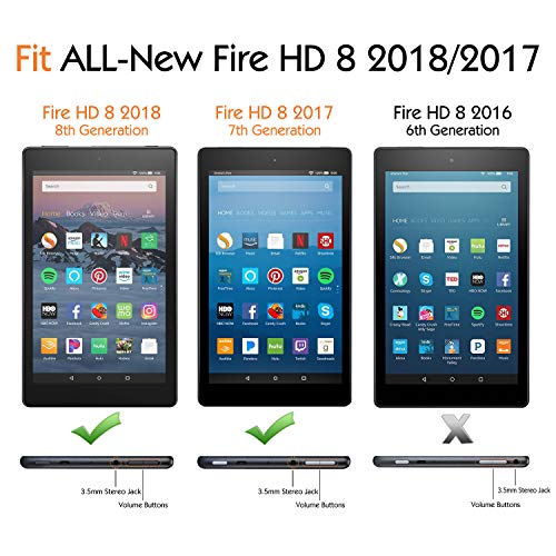 MoKo Case for All-New Amazon Fire HD 8 Tablet (7th Generation, 2017 Release Only) - [Heavy Duty] Shockproof Full Body Rugged Cover with Built-in Screen Protector for Fire HD 8, BLACK