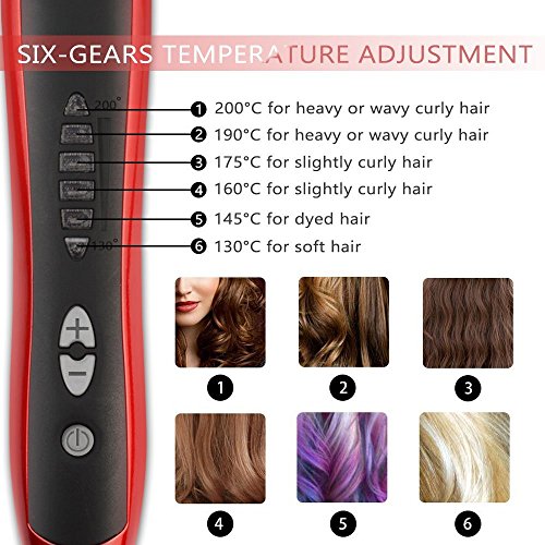 SalonChain Haarglätter Glättungbürste Glätteisen Glätter und Lockenstab 30s Erwärmen 60s Moderne Frisur Mit Schnellaufheizungs Haarbürste Kamm Keramik Anion Electric Straight Sicheres Hair Dryer Comb DE Stecker（ROT） - 4