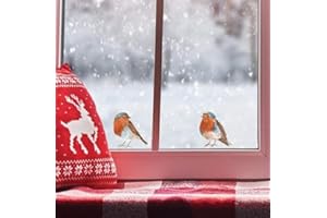 QUOTEMYWALL Quote My Wall Watercolour Robins Christmas Window Stickers for Home Shop Kids Decals Xmas Decorations Removable Cute Robin Pair (Double Robin Window Stickers)