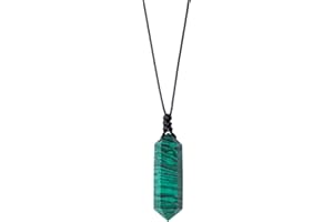 RJINGSHI Natural Malachite Double Pointed Crystal Necklace Handmade Woven Healing Crystal Pendant Polished Gemstone Reiki Energy Stone Men and Women Necklace Gift