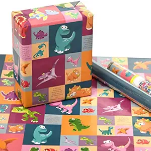 eVincE Large Matte Dinosaur Gift Wrapping Paper | 5 sheets (50 x 70 cms) | Kids Birthday Theme Party | Colorful Child Friendly Facts on Gifts for boy and girl