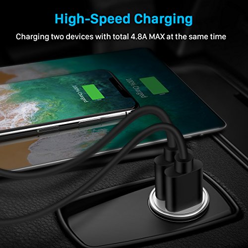 Chargeur de Voiture  Ultra Compact 2 Ports USB 5V   4 8A   24W en Alliage d Aluminium Chargeur Allume Cigare avec la technologie de charge rapide pour Phone X   8 7   6s   Plus  iPad Air   mini  Galaxy S8   S7   Edge   Plus   Note 5 4  LG  Nexus  HTC et plus by DIVI  argent   1 paquet 