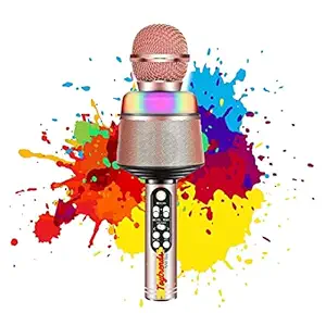 Toytrends N M Toys Karaoke Microphone for Kids & Adult, Handheld Wireless Bluetooth Karaoke Mic Speaker Music Player Recorder with LED Lights, Wedding, Christmas (Brown)