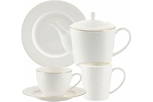 VILLA ITALIA Serwis kawowy porcelanowy na 6 osób Zestaw filiżanek Filiżanki, Talerzyki deserowe, Dzbanek, Cukiernica do kawy lub herbaty BARI GOLD ES726