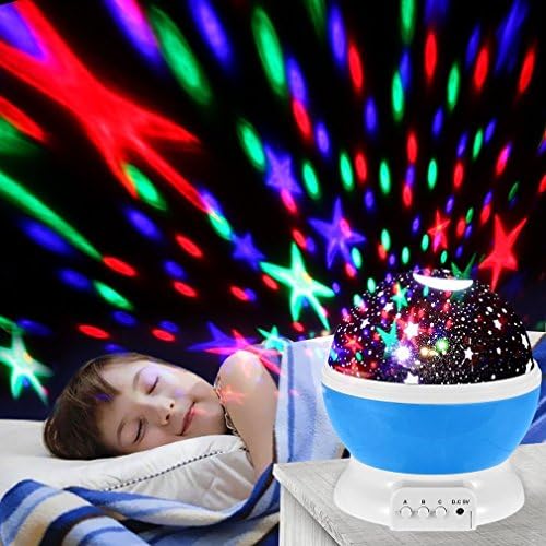 Night Light Lamp Projector, 360 Rotating Round Starry Night Light Projector Lamp 3 Model Light Battery Usb Rechargable Romantic Home Decoration Lamp Great Gift for Children (Star-1)