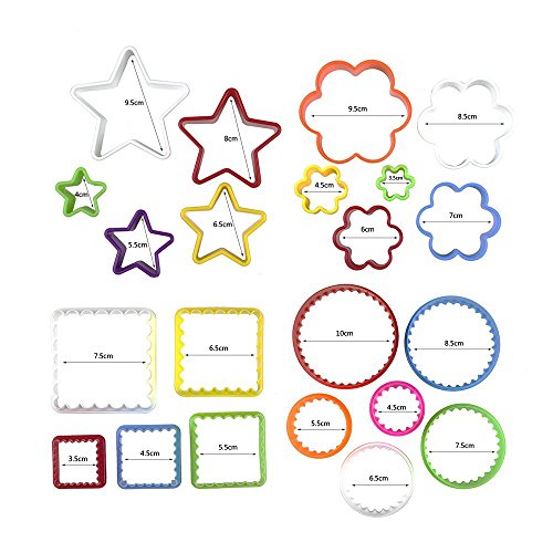 Goodlucky365 22 Stück Ausstecher aus Kunststoff Bpa-frei verschiedene Größen leuchtende Farben formt Obst Gemüse Kuchen Tofu Ausstechformen, Keksausstecher Set (Stern, Blume, Kreis, Viereck) - 4