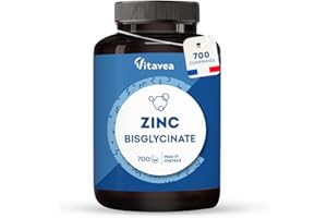 Zinc Bisglycinate 15 mg - Peau, Cheveux, Ongles, Immunité, Fatigue - Hautement Biodisponible, Sans Désagrément Digestif - 700 comprimés - 350 jours - Vegan - Fabriqué en France -Vitavea