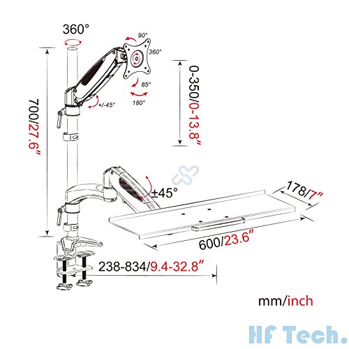 HFTEK® FY01WS Workfit Workstation Monitor Halterung Halter Tischhalterung Stand schwenkbar neigbar bis zu 27 Zoll mit VESA 75 / 100 (FY01WS) - 3