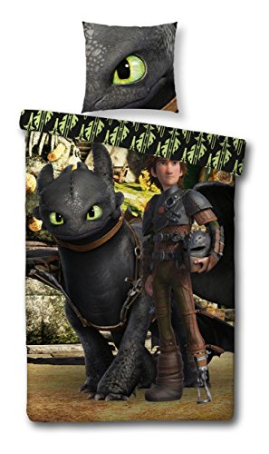 Bettwäsche Set Dragons Drachenzähmen leicht gemacht 135x200cm + 80x80cm, Linon, 7075, schwarz Ohnezahn