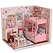 Price comparison product image squarex DIY 3D Dollhouse Paper Miniature Furniture Kit LED Light Kids Grils Dreaming Gift (Pink)