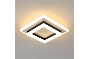 SENQIU Lampa sufitowa LED, 24 W, 2700 lm, kwadratowa, nowoczesna lampa sufitowa LED, czarna lampa łazienkowa do korytarza, kuchni, pralni, sypialni, salonu, ciepła biel, 3000 K, 20 cm