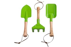 Bigjigs Toys, Set di Utensili per Il Giardinaggio per Bambini - Strumenti da Giardino in Metallo 3% Set Giocattolo con forchetta a Mano, cazzuola e rastrello, Set di Giardinaggio di qualità con