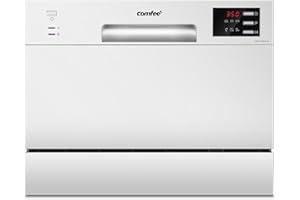 COMFEE' Table Top Dishwasher with 6 Place Settings, Mini Countertop Dishwasher for Small Families, Couples, LED display, Delay Start, 47dB Quiet Noise, White
