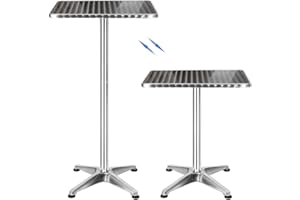 MAYMA Tavolo da bistrot quadrato con ripiano pieghevole, altezza regolabile, per interni ed esterni, in MDF, in acciaio inossidabile, alto 2 in alluminio, pieghevole, 70 cm/110 cm