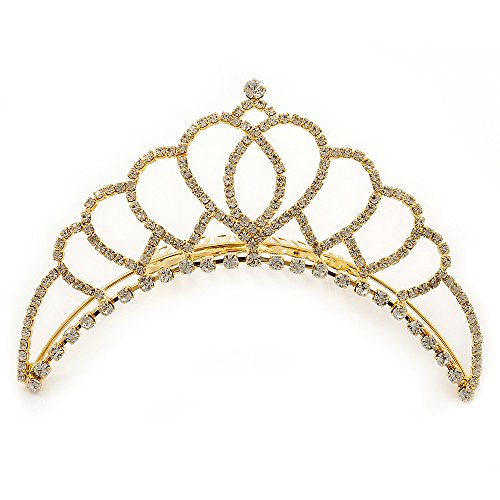 Bridal/ Wedding/ Prom/ Party Gold Plated Diamante Hair Comb/ Tiara - 12cm