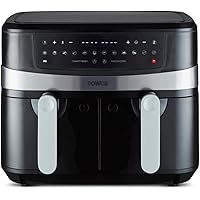 Tower T17088 Vortx 9L Duo Basket Air Fryer with Smart Finish, 2600W Power, Black