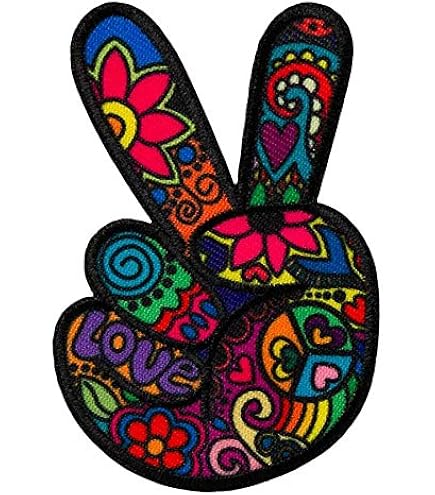 Patch Ecusson Brodé Signe De La Paix Hippie Anti Guerre Thermocollant Noir