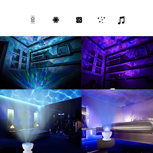 Umiwe Ozean Nachtlicht Projektor Ozeanwellen Meer Fernbedienung Nachttischlampe mit Eingebautem Mini Musik Player [12 LED Beads, 7 Bunte Licht Modi, TF Steckplatz] für Kinder Erwachsene Schlafzimmer Wohnzimmer - 6