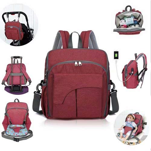 Preisvergleich Produktbild MiniGreen Multifunktionale Wickeltasche Rucksack für Mutter Wasserdichte Wickelrucksack Tasche Große Reisetasche mit Wärme Dämm Beutel,Kinderwagen-haken,Sicherheitss... - Rot