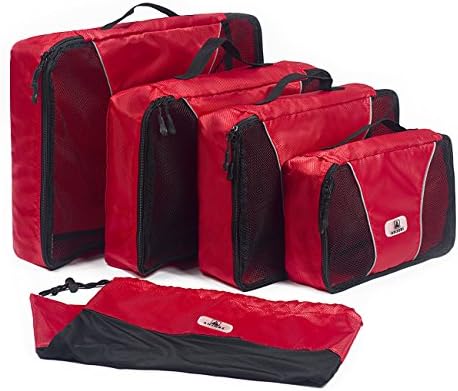 Travel Packing Cubes Set [5 Pieces] by Anjore: Luggage Organiser Bags, Space Saving Design, with Drawstring Bag for Shoes Or Laundry, Suitcase Organizers for Clothes, Accessories and Toiletries